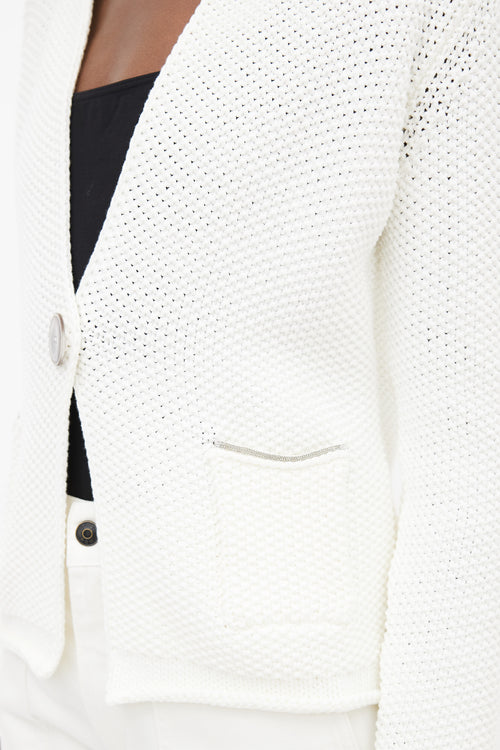 Fabiana Filippi White Cotton Knit One Button Cardigan