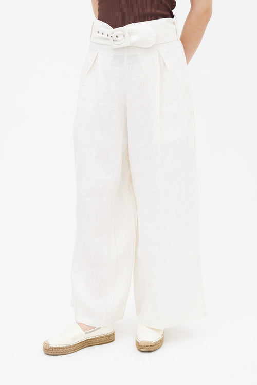 Faithfull the Brand White Linen Wide Leg Belted Trouser