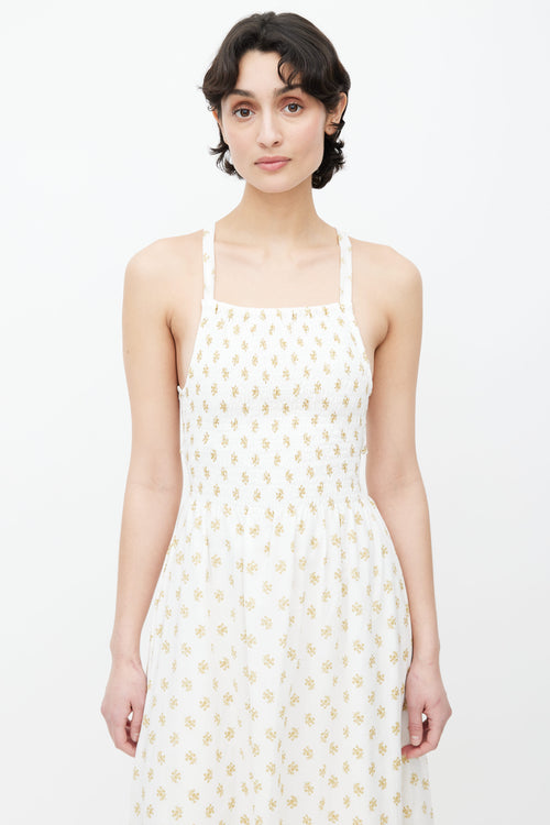 Faithfull the Brand White & Light Brown Floral Print Claretta Dress
