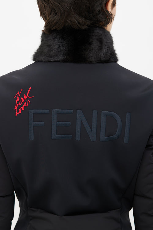 Fendi Black Fur Trim Patch Jacket