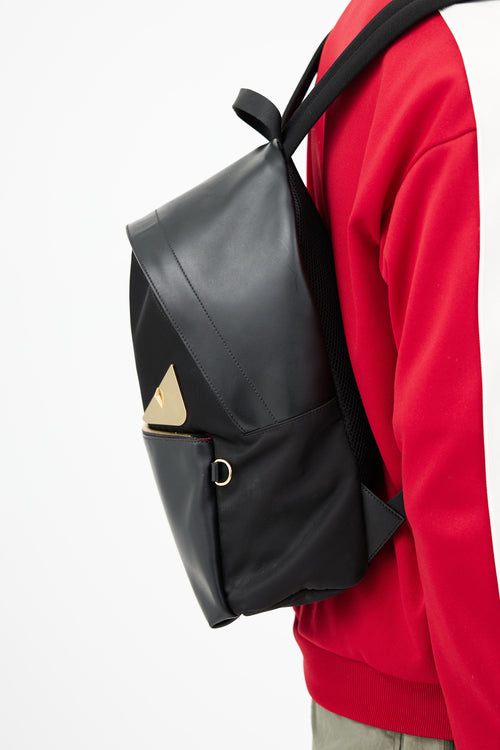 Fendi Black Leather & Nylon Bugs Backpack