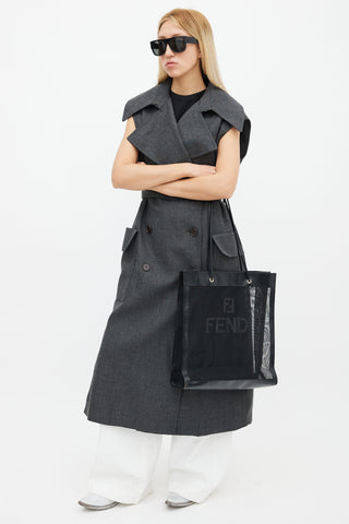 Fendi Black Mesh & Leather Logo Tote