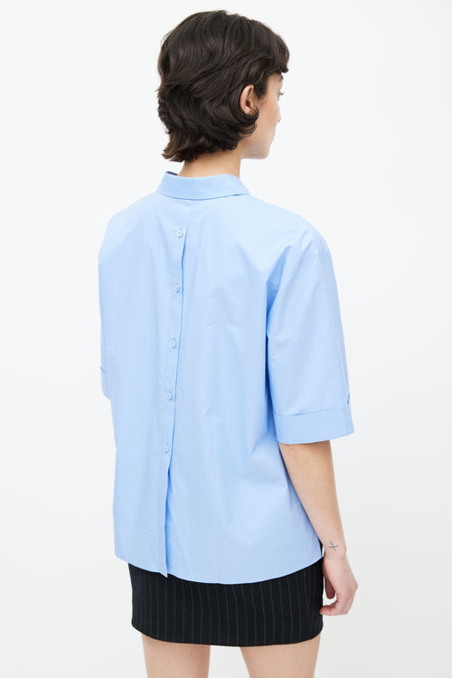Fendi Blue Cotton Button Front & Back Shirt