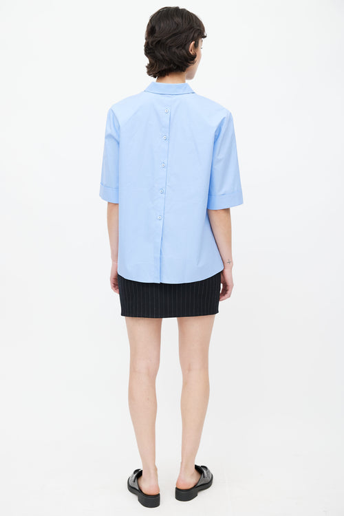 Fendi Blue Cotton Button Front & Back Shirt