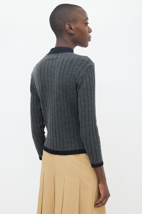 Fendi Grey & Black Logo Mock Neck Knit Sweater
