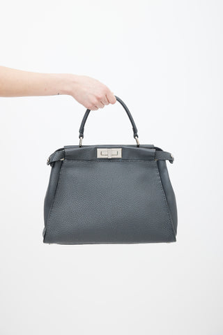 Fendi Grey Selleria Leather Peekaboo Shoulder Bag