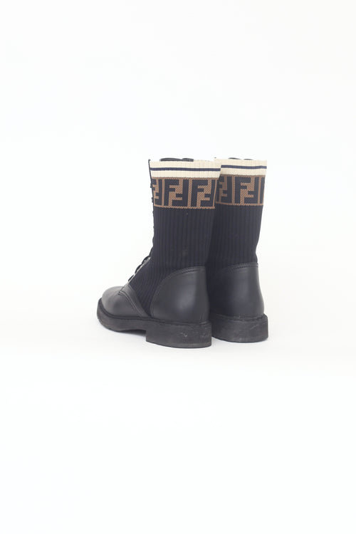 Fendi Black & Zucca Trim Knit Rockoko Boots
