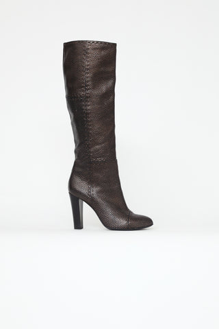 Fendi Bronze Leather Mid Calf Boots