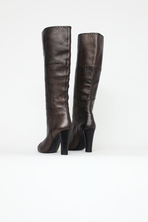 Fendi Bronze Leather Mid Calf Boots