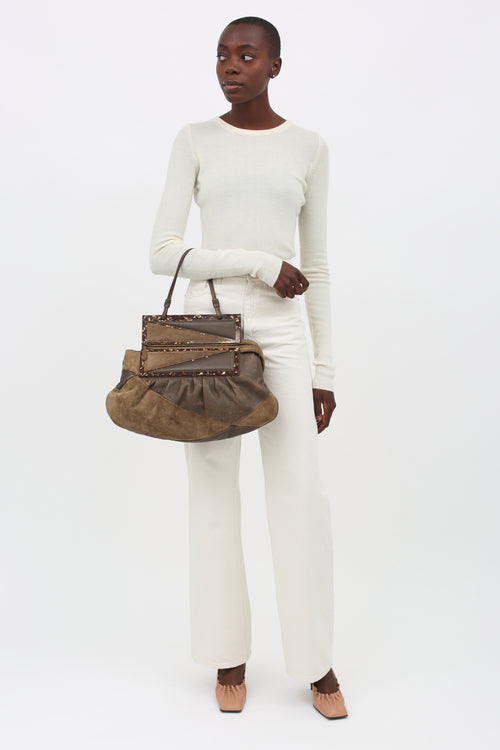 Fendi Brown Suede & Leather To You Clutch