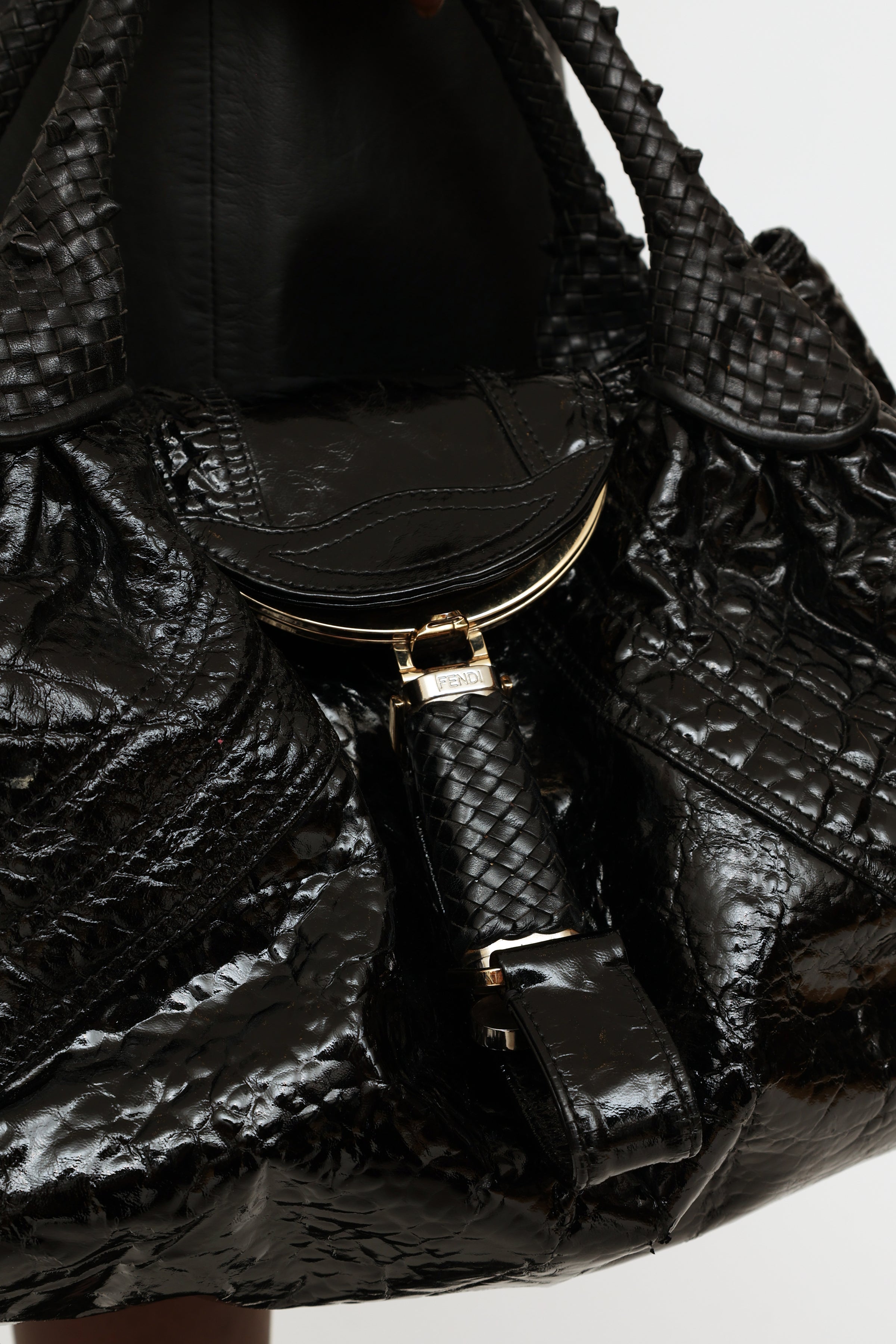 Fendi // Black Patent Pattern Leather Vintage Woven Spy Bag – VSP  Consignment