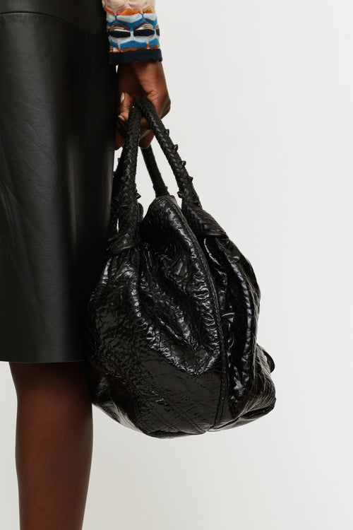 Fendi Black Patent Pattern Leather Vintage Woven Spy Bag