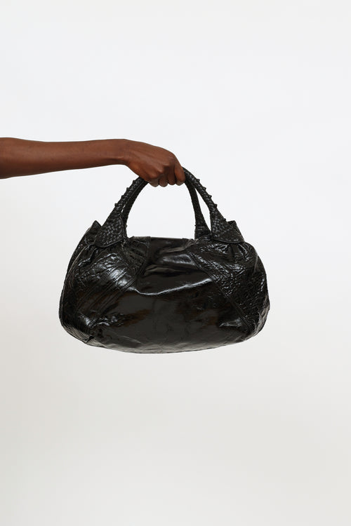 Fendi Black Patent Pattern Leather Vintage Woven Spy Bag