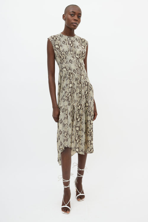 Frame Brown Silk Printed Midi Dress