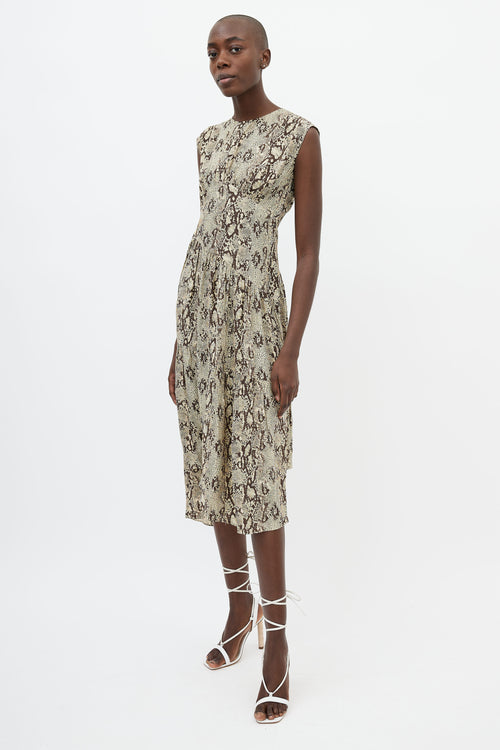 Frame Brown Silk Printed Midi Dress