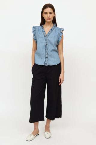 Frame Blue Chambray Ruffle Top