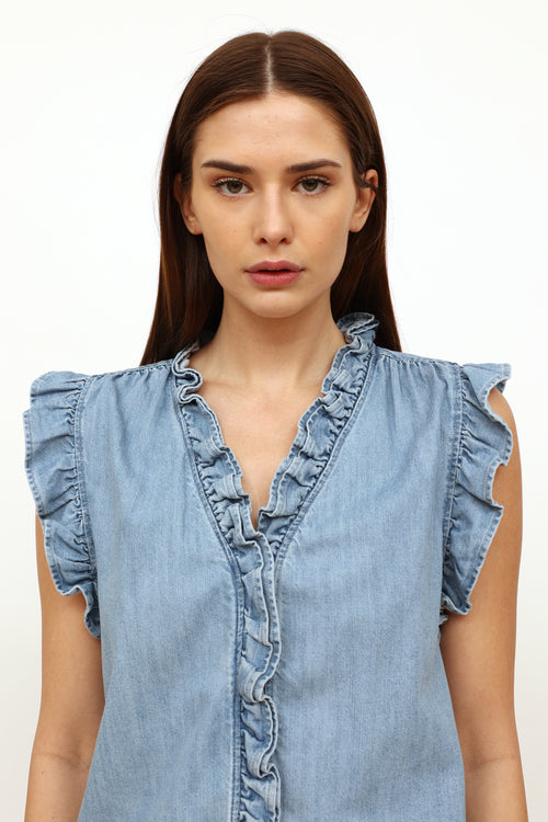 Frame Blue Chambray Ruffle Top