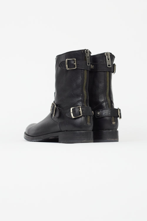 Frye Black Leather Veronica Buckle Boot