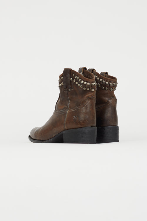 Frye Brown Leather Diana Cut Stud Short Boot