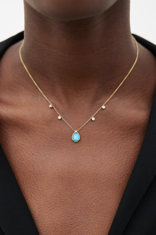 Gabriel & Co Yellow Gold Rock Crystal Turquoise Pendant Necklace