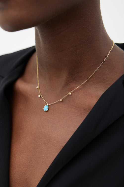 Gabriel & Co Yellow Gold Rock Crystal Turquoise Pendant Necklace
