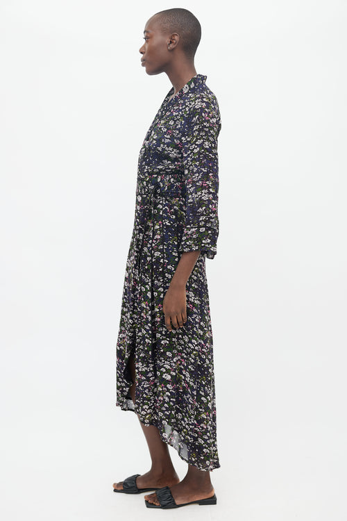 Ganni Black & Multicolor Floral Wrap Maxi Dress