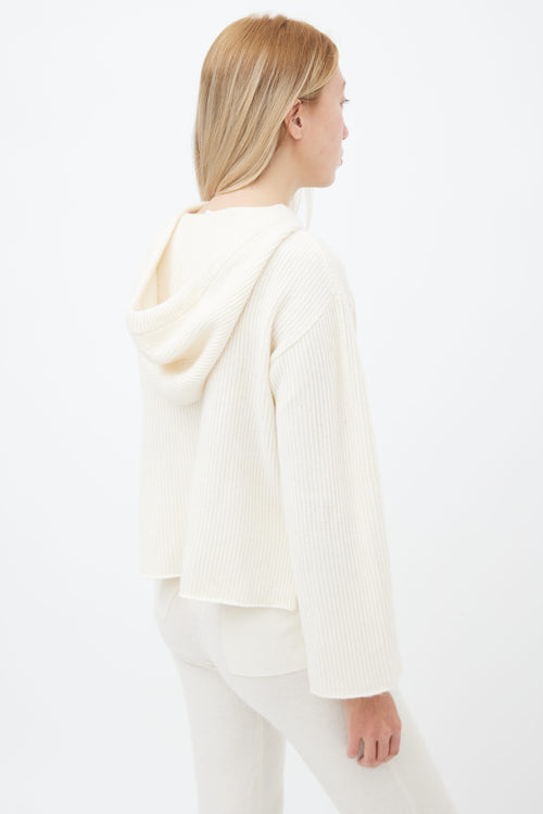 Gentle Herd Cream Cashmere Ribbed Knit Hooded Sweater
