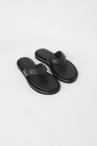 Gia Borghini Black Leather Padded Flip Flop