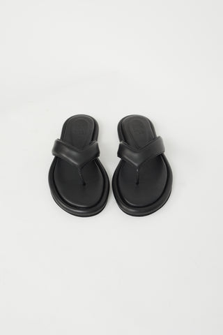 Gia Borghini Black Leather Padded Flip Flop
