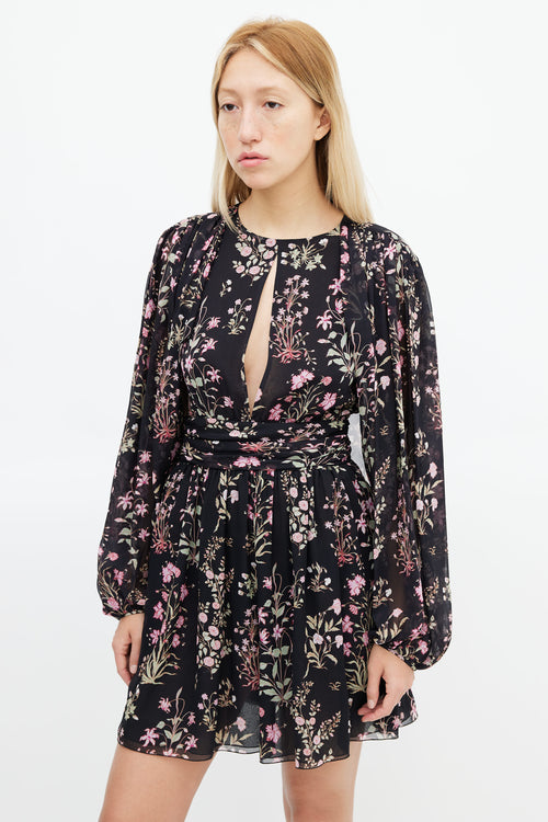 Giambattista Valli Black & Pink Floral Silk  Dress
