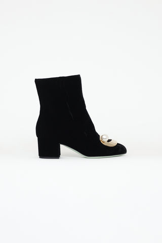 Giannico Black Velvet Pearl Ankle Boot
