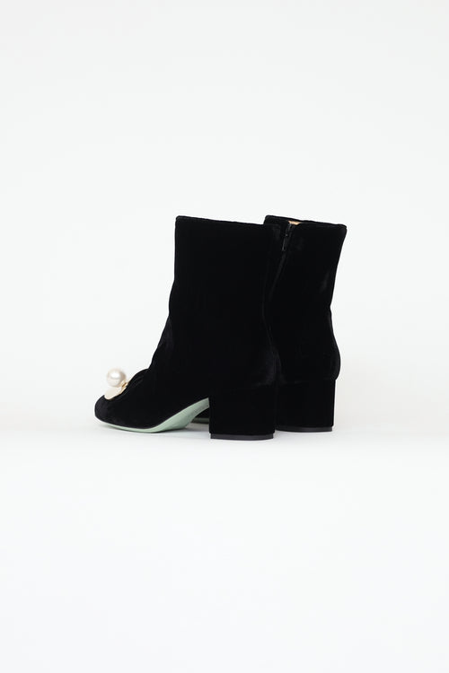 Giannico Black Velvet Pearl Ankle Boot