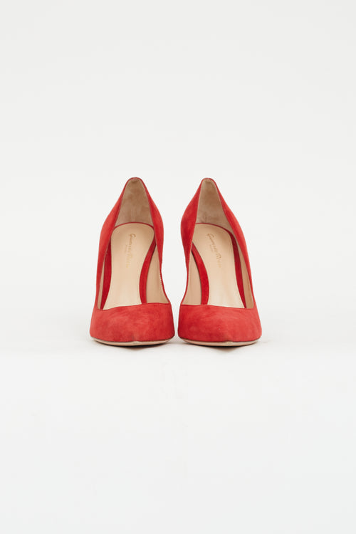 Gianvito Rossi Red Suede Pointed Toe Pump