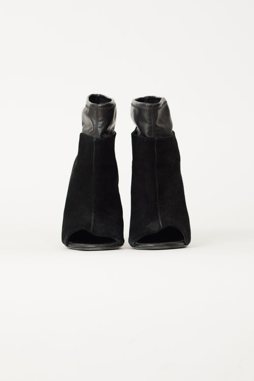 Giuseppe Zanotti Black Leather & Suede Peep-toe Ankle Bootie