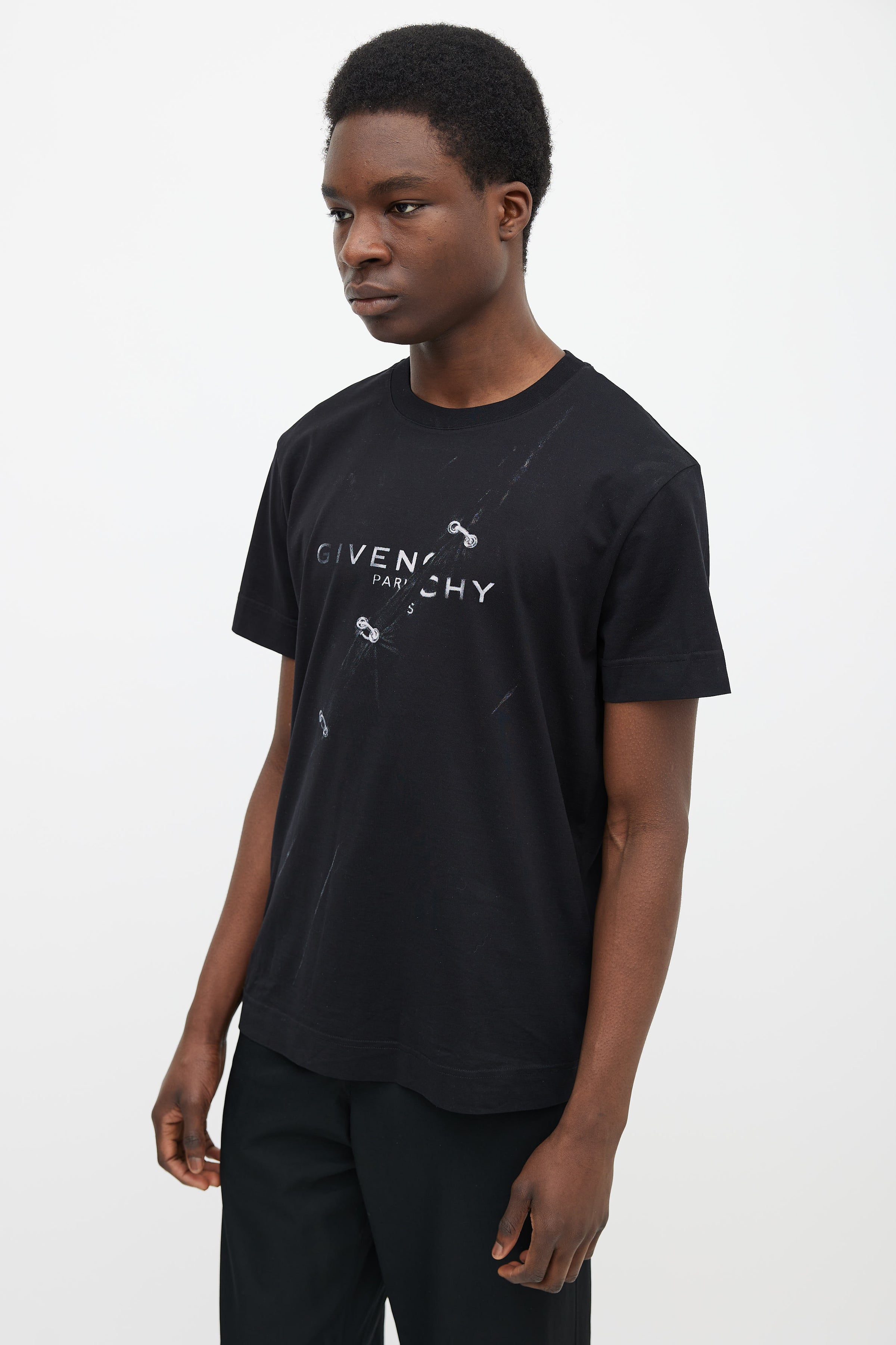 Givenchy // Black Cotton & Grey Printed Pierced Tear Logo T-Shirt – VSP  Consignment