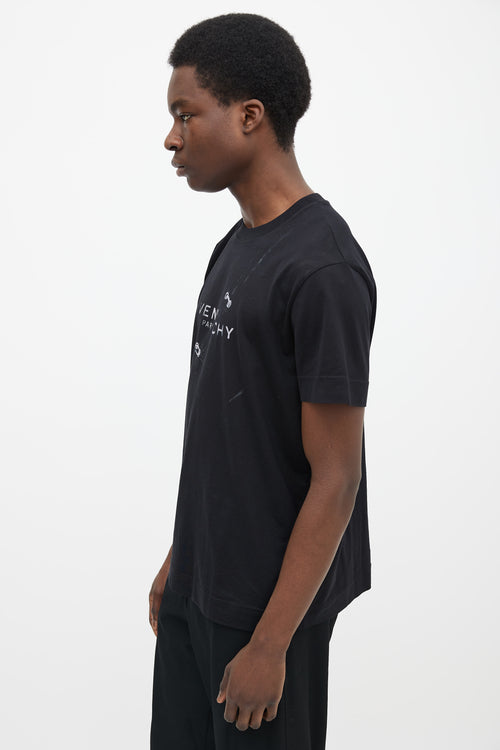 Givenchy Black Cotton & Grey Printed Pierced Tear Logo T-Shirt