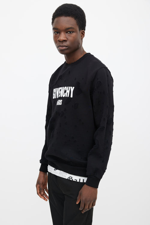 Givenchy Black Cotton & White Logo Distressed Sweater