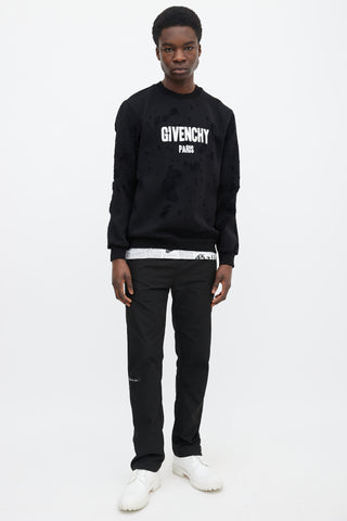 Givenchy Black Cotton & White Logo Distressed Sweater