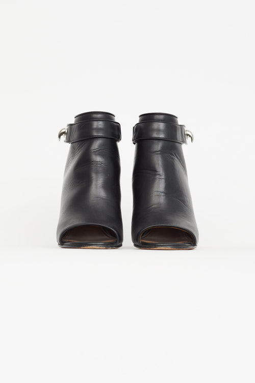 Givenchy Black Leather Peep Toe Ankle Boot