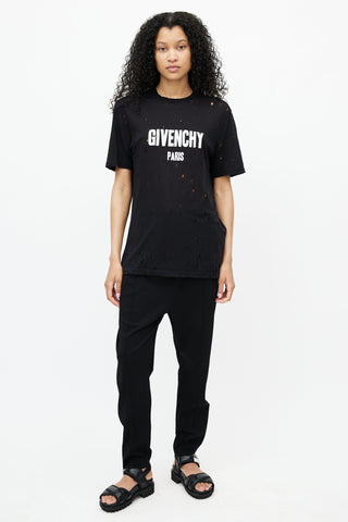 Givenchy Black Semi Sheer Distressed Logo T-Shirt