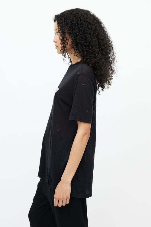 Givenchy Black Semi Sheer Distressed Logo T-Shirt