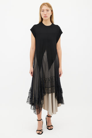Givenchy Black T-Shirt & Lace Trim Maxi Dress