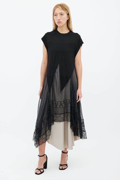 Givenchy Black T-Shirt & Lace Trim Maxi Dress