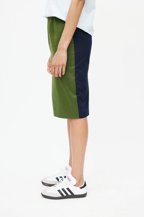 Givenchy Green & Navy Two Tone Pencil Skirt