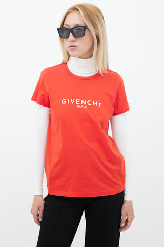 Givenchy Red Cotton & White Distressed Logo T-Shirt