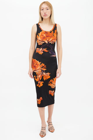 Givenchy Spring 2017 Black & Orange Tree Print Dress