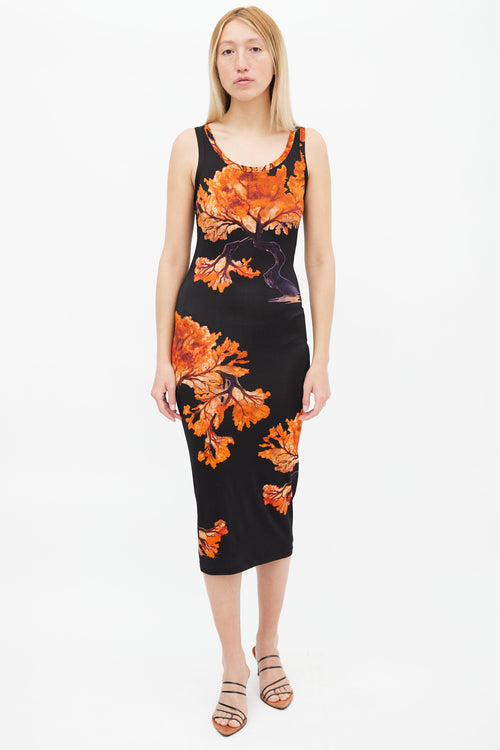 Givenchy Spring 2017 Black & Orange Tree Print Dress
