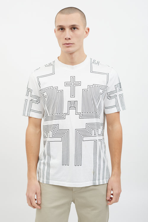 Givenchy White & Black Cotton Cross Graphic T-shirt