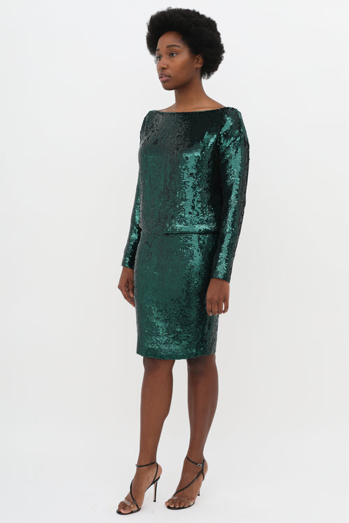 Givenchy Green Long Sleeve Sequin Dress