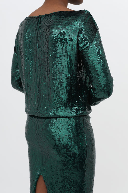 Givenchy Green Long Sleeve Sequin Dress